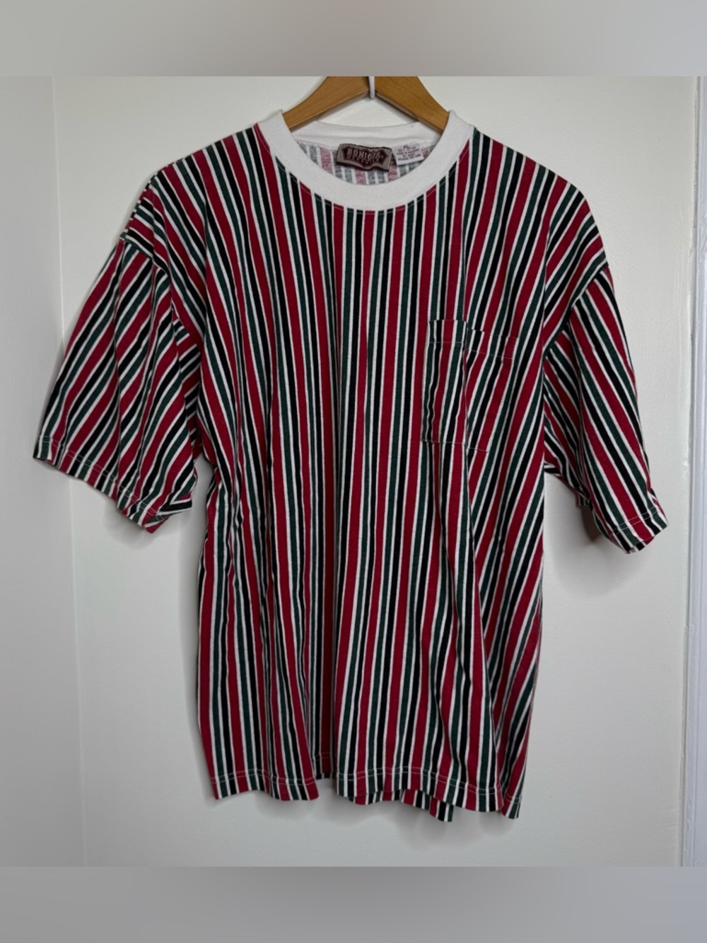 Vintage 90s Bonjour Striped Men’s Short Sleeve Shirt Size XL Cotton  Pocket